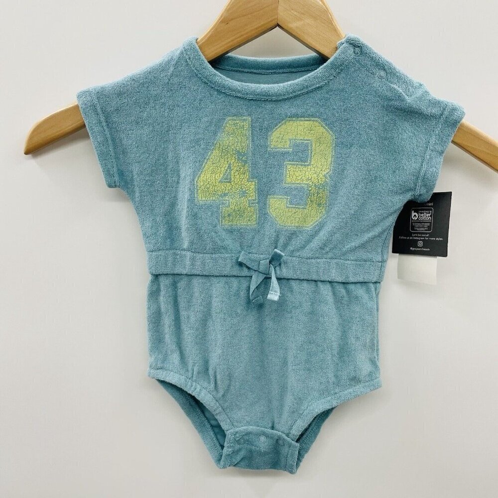Grayson Mini Baby Girls 3-6M Tie Waist Terry Bubble Romper Turquoise Blue 2532 - Picture 2 of 7